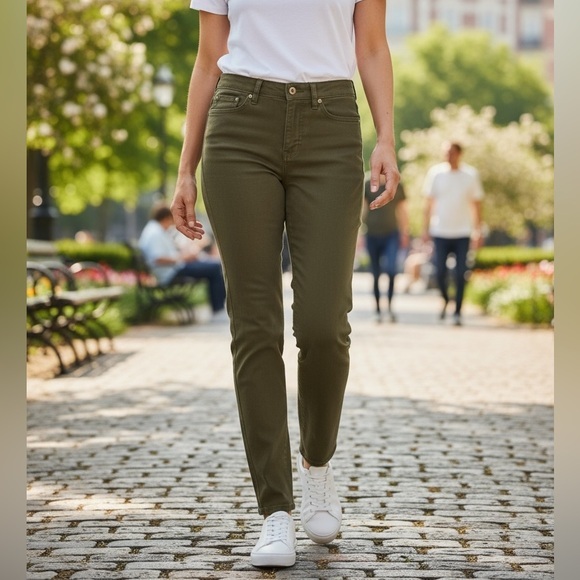 Denim - LAUREN‎ RALPH LAUREN PREMIERE STRAIGHT LEG MID RISE JEANS OLIVE GREEN SIZE 4